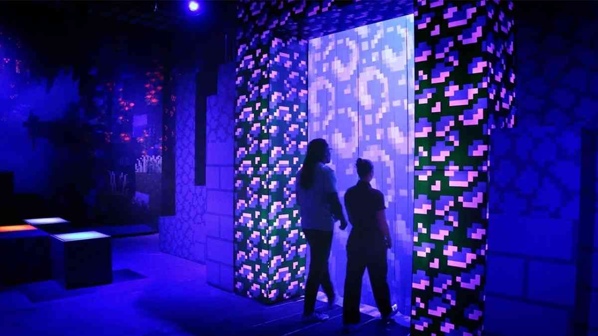 Two people walking through a real nether portal, irl experience for Minecraft