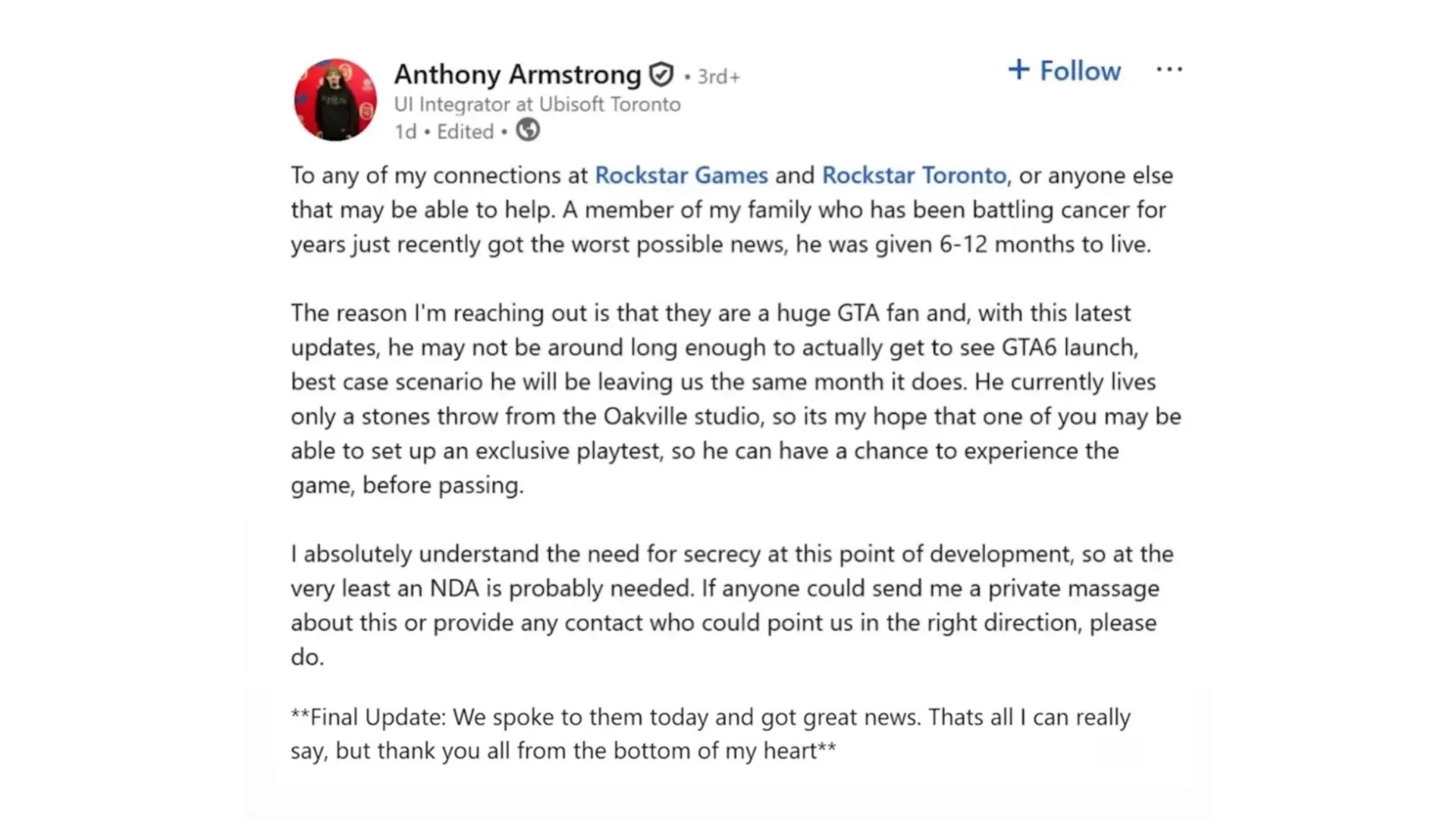 GTA VI - Dying Wish - Anthony Armstrong Post